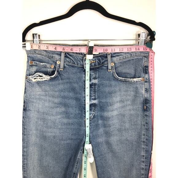 AGOLDE Nico High Rise Button Fly Denim Jeans Slim Frayed Hem Capsule Minimalist - Picture 12 of 13